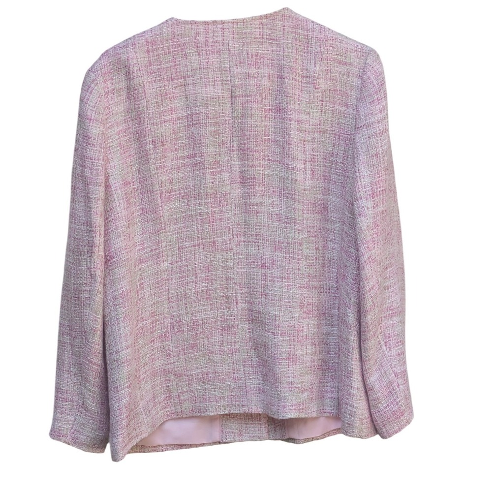 Appleseed's Pink Tweed Blazer Collarless Gold Button Boucle Jacket Women - Picture 4 of 4